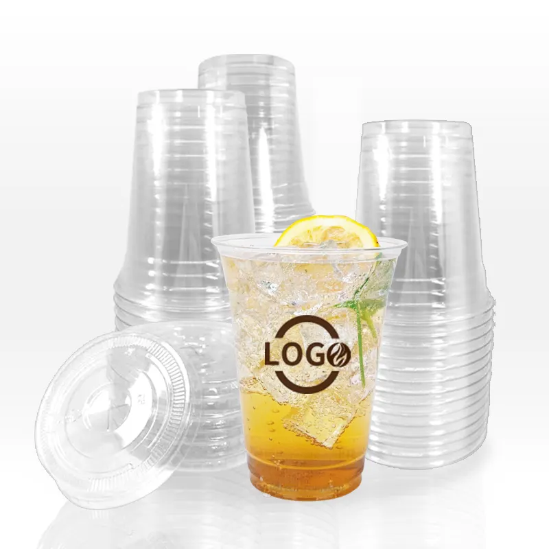 Tazza da caffè usa e getta in plastica bubble tea Milkshake con coperchio tazze da bere per bevande con caffè freddo in PET stampate personalizzate