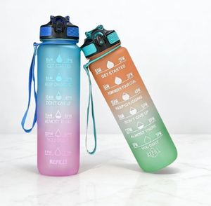 Bouteille d'eau sport givrée de 1000 ml grande capacité en plastique avec logo personnalisé – Gourde de motivation pour le sport - Product Image 1
