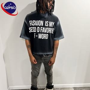 QZFSO haute qualité DTG impression Hip Hop Spandex coton sérigraphié graphique t-shirt Streetwear poids lourd t-shirts pour hommes - Product Image 1