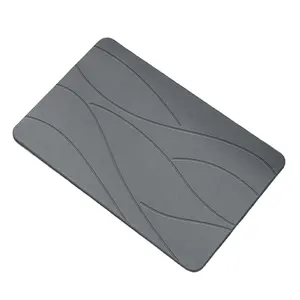 Tapis de bain en diatomite super absorbant l'eau Tapis de douche antidérapant à séchage rapide avec motif de vagues Gris foncé pour l'ameublement de la maison