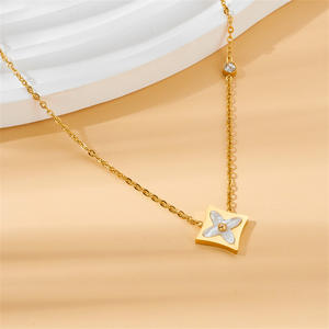 厂家供应基督教时尚不锈钢18k镀金星花吊坠项链男女通用 - Product Image 3