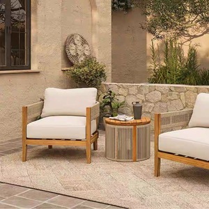 Modern Luxury Teak Frame PE <b>Rattan</b> Waterproof Leisure <b>Outdoor</b> Set for Beach Poolside Garden Park Patio-Hotel Use - Product Image 2