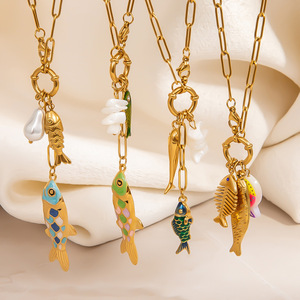 Stainless Steel Necklace With Fish Pendant 18K Gold Plated <b>Titanium</b> Steel Clavicle <b>Chain</b> Animal Zodiac Design - Product Image 2