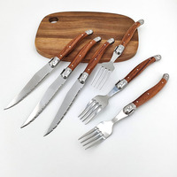 Couteau à steak en acier inoxydable Fourchette Couteau de chef Style Western Couteau Fourchette Grain de bois Manche en plastique Fourchette à steak de boeuf Conception populaire