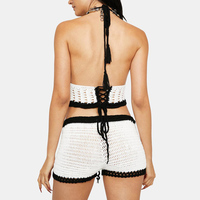 Pull en tricot au crochet personnalisé pour femmes Tricots en coton pour femmes Crochet Top et tricot Ensemble court pour femmes Vêtements pour femmes Ensemble pull 2 pièces