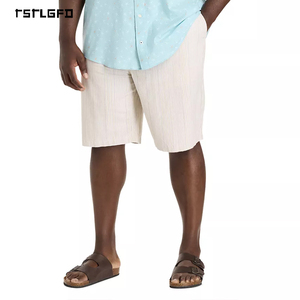 Oem Men'S Beach Shorts Plus Size Striped Cotton Linen Textured Pull On Shorts Gots Certified Custom Logo Summer Private Label - Product Image 3