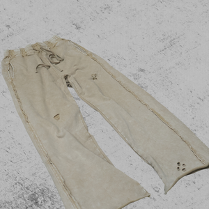 Men's Vintage Distressed Sweatpants <b>Drawstring</b> Waist Heavyweight Washed Baggy <b>Trousers</b> for Streetwear - Product Image 2