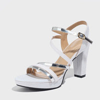 Chaussures de mariage à talon carré et plateforme, à lanières croisées, avec boucle à la cheville, blanches à paillettes, pour femme, pour l'été et les soirées, grandes tailles disponibles