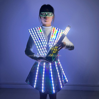 Vestido LED con espejo láser recargable, disfraz de Robot de actuación de bailarina de escenario fluorescente para fiesta de cumpleaños, club nocturno, Bar