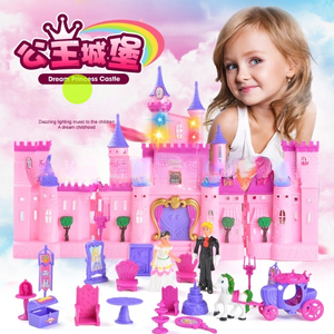 Ensemble de maison de poupée pour enfants à <span class=keywords><strong>vendre</strong></span>, jeu de maison de poupée en plastique, château avec lumière et musique - Product Image 3