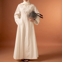 Robe Abaya musulmane Willson pour femmes en tissu de coton blanc, vêtements islamiques avec boutons et poches pour toutes les saisons