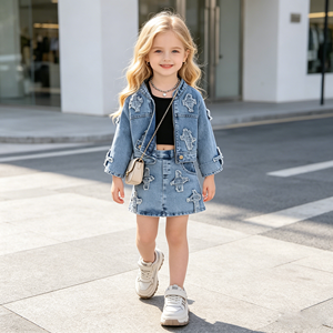 2026 Spring Autumn <strong>Clothes</strong> for Girls Denim Embroidered <strong>Jack</strong> Vest Skirt 3Pcs Girl <strong>Clothes</strong> Quality Solid Children <strong>Clothes</strong> 0-3Y - Product Image 4