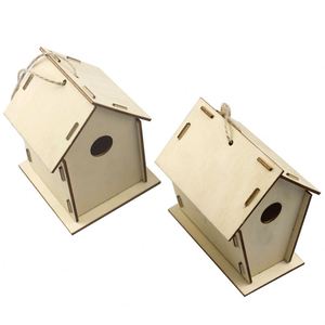 Casa de Pájaros de Madera Pintada a Mano, 2 Piezas, Personalizable, para Decoración de Jardín y Manualidades al Aire Libre, Dropshipping - Product Image 3