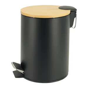 ถังขยะไม้ไผ่สำหรับห้องน้ำถังขยะฝาไม้ไผ่ขนาดเล็ก3L สามารถมีฟังก์ชั่นปิดช้าสำหรับห้องน้ำ