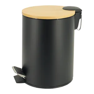 Poubelle en bambou pour salle de bain 3l, petit couvercle en bambou avec fonction de fermeture lente pour la salle de bain