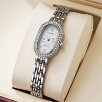 Montre-bracelet en alliage pour femme, plaquée or 18 carats, cadran ovale, lunette en strass, chiffres romains, bracelet métallique, vente en gros