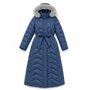 Veste matelassée pour femme - Manteau long en duvet avec capuche en fourrure, <span class=keywords><strong>ceinture</strong></span> élégante, coupe ajustée, matelassage en chevron, parka d'hiver pour un usage quotidien - Product Image 4