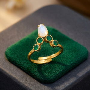 Gold plated diamond <b>ring</b> Gold <b>Ring</b> with a Stunning with white and green colours gemstone classic design - Product Image 3