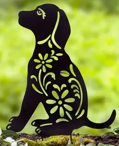 כלב קרקע הימור חיצוני תפאורה פרחים סימן חיצוני מתכת בעלי חיים צלליות גן הימור קישוט חצר כלב קישוטי