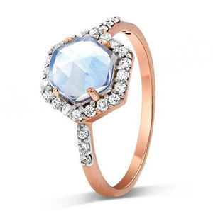 แหวนเงินแท้ 925 ชุบสองสี ประดับเพชร CZ รูปทรงหกเหลี่ยม แหวนพลอยมูนสโตนทรงเหลี่ยม - Product Image 2