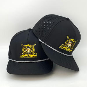 High Quality 5 Panel Rubber PVC Logo Golf <strong>Hat</strong> <strong>Waterproof</strong> Laser Cut Hole Perforated 5 Panel Sport Baseball Caps Rope Custom <strong>Hats</strong> - Product Image 3