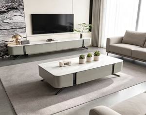 Table basse moderne avec rangement, plateau en verre trempé, structure en métal, design minimaliste, meubles de salon - Product Image 1