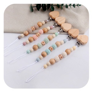Nouveau bébé bricolage créatif pince-sucette en bois de hêtre dessin animé coeur conception avec chaîne de perles de Silicone anti-chute apaisant bébé sucette - Product Image 2