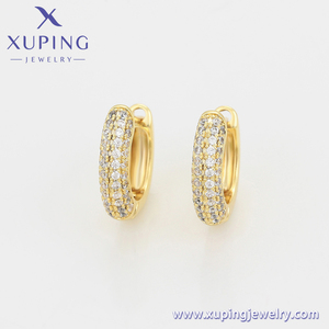 Trang Sức XUPING A00910538 Bông Tai Huggie Kim Cương Cổ Điển Nhiều Hàng Nút Tinh Tế Cổ Điển Đá CZ Tổng Hợp Màu Vàng 14K 3A + - Product Image 4