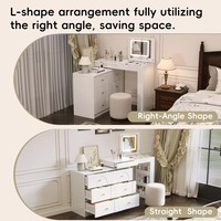 Coiffeuse multifonctionnelle blanche réglable avec miroir rabattable, éclairage et 6 tiroirs pour le maquillage