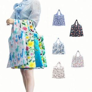 Sac de courses pliable en polyester 190D personnalisé avec logo, écologique, recyclable, nouveau, lavable, réutilisable pour le stockage des courses - Product Image 2
