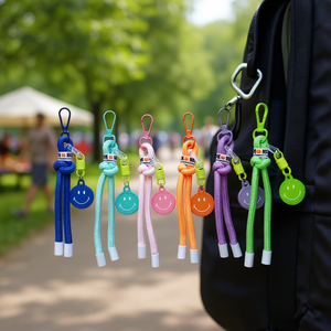 Porte-clés en nylon tissé Angelina, motif visage souriant, alliage de zinc, style simple, pour cadeau du Nouvel An, accessoires - Product Image 2