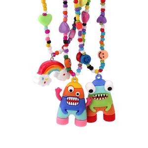 Rice Bead Necklace Cartoon Monster Pendant Rainbow Charm Clavicle Chain Korean Style Jewelry Gift For Kids And Teens - Product Image 5