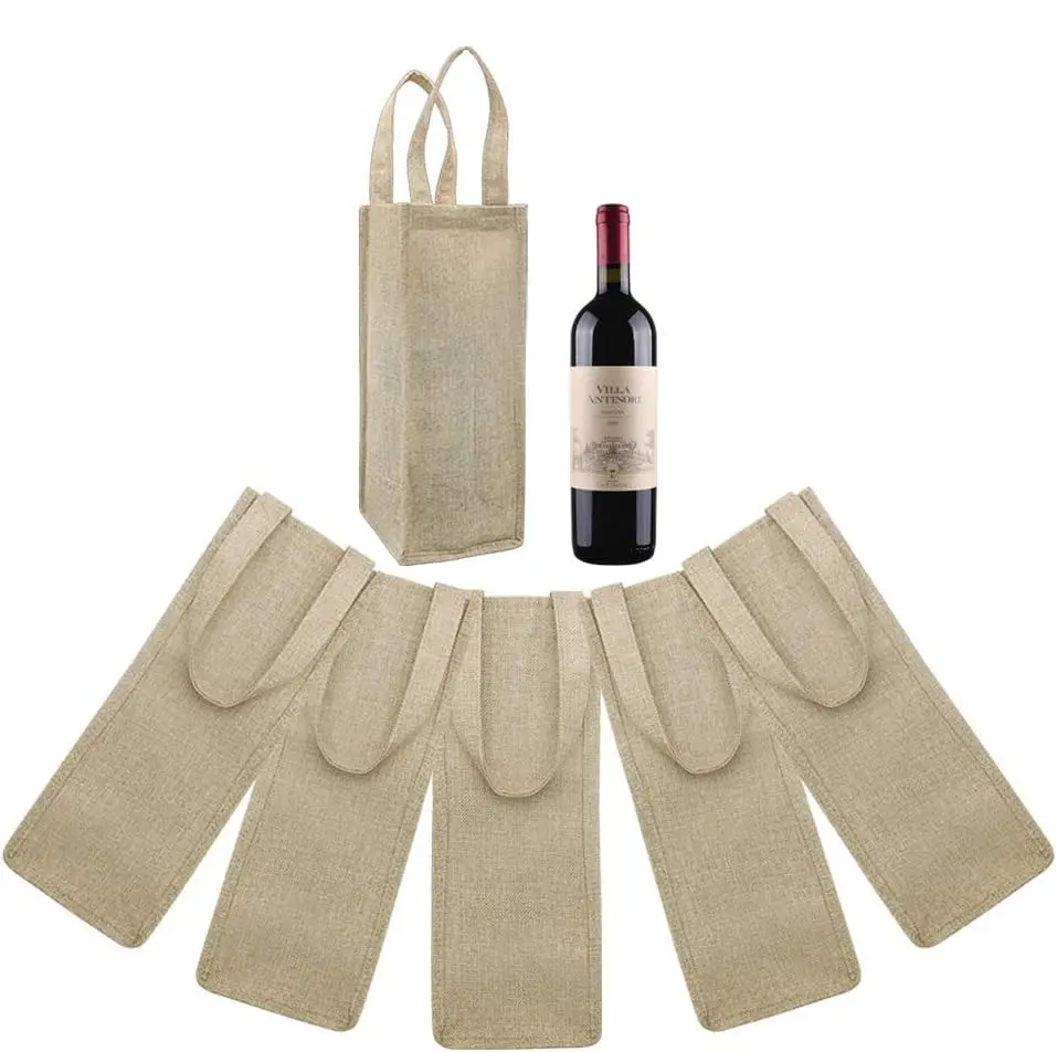 जूट शॉपिंग वाइन बैग 1 या 2 जूट उपहार टोट बैग टिकाऊ हैंडल के साथ पुन: प्रयोज्य सिंगल बर्लेप वाइन बैग