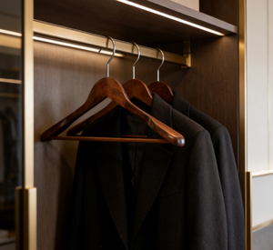 Cintres <span class=keywords><strong>en</strong></span> <span class=keywords><strong>bois</strong></span> de luxe haut de gamme <span class=keywords><strong>avec</strong></span> barre antidérapante pour pantalons, cintres robustes pour manteaux - Product Image 5