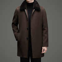 Manteau en cachemire pour homme avec col à revers, garniture en fourrure de vison, doublure en duvet amovible, style business décontracté, en laine, pour l'hiver