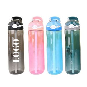 Bouteilles d'eau sportives Tritan personnalisées avec logo, 750 ml/25 oz, avec couvercle pop-up, pailles et poignée portable, sans BPA, vente en gros - Product Image 1