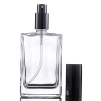 Flacon de parfum de luxe en verre carré plat de 50 ml, imprimé sérigraphié, diffuseur à bâtonnets, élégant, vide, en cristal, rechargeable pour voyage, avec pompe roll-on