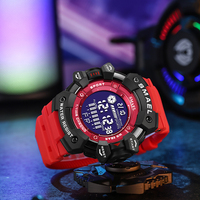 Montre numérique sportive SMAEL 8050, affichage LED, double affichage, étanche 50 bars, alarme, lumineuse, résistante aux chocs, jour/date, boîtier en plastique