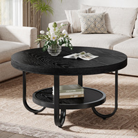 Table basse ronde de 31,1 pouces avec étagère de rangement à 2 niveaux, pieds en métal courbés, table d'appoint centrale, petite table de salon, meubles pour appartement, maison