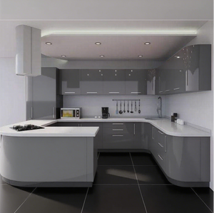 <span class=keywords><strong>Cocina</strong></span> minimalista moderna en forma <span class=keywords><strong>de</strong></span> L: gabinetes grises elegantes, <span class=keywords><strong>cocina</strong></span> <span class=keywords><strong>de</strong></span> isla integrada, iluminación <span class=keywords><strong>de</strong></span> techo empotrada, espacio <span class=keywords><strong>de</strong></span> <span class=keywords><strong>cocina</strong></span> - Product Image 2