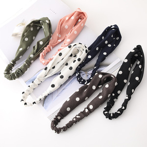 New Chiffon Cross <b>Elastic</b> <b>Headband</b> Solid Polka Dot For Women Skincare Washing Face Fitness Sweatband - Product Image 6