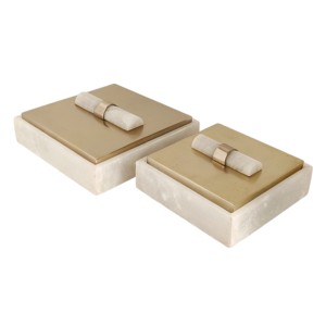 Scatola portaoggetti decorativa in pietra e metallo con coperchio per gioielli, ricordi, decorazioni per la casa, complemento d'arredo contemporaneo per scaffali - Product Image 1