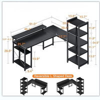 Bureau moderne en bois en forme de L avec support pour moniteur Table d'étude d'angle Bureau d'ordinateur noir avec étagère