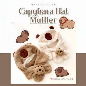 Star Warehouse G Capybara Ensemble chapeau et écharpe en fourrure Cagoule d'hiver avec cache-cou Bonnet chaud Écharpe et gant Essentials - Product Image 1