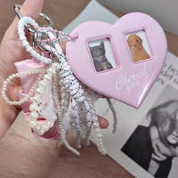 Nouveau style JS – Porte-cartes photo Kpop en peluche rose avec nœud et porte-clés, étui de protection mignon pour badges d'identification et cartes