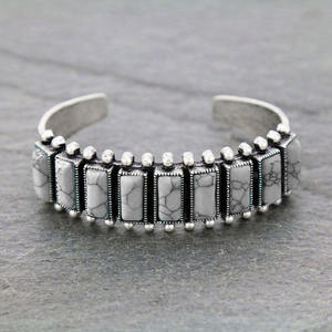 Southwestern Cowboy 9 Navajo Square Cut Turquoise Cuff Bracelet - Western Red / White /Teal Rectangle Stone Open Cuff Bracelet - Product Image 3