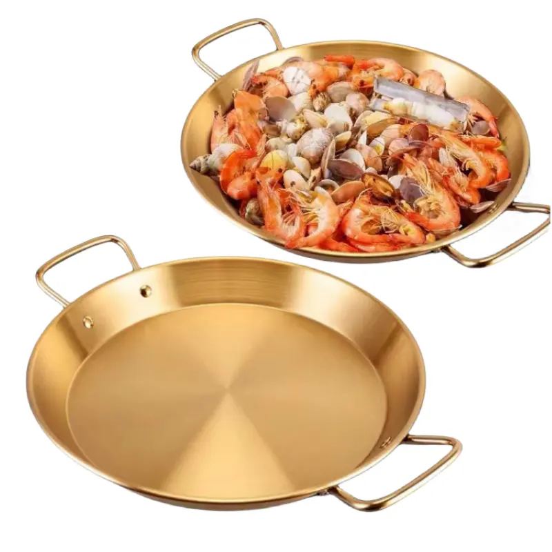 ידית כפולה נירוסטה מחבתות פאלה זהב ספרדית נון-סטיק מחבת בישול אינדוקציה פירות ים ציוד למטבח
