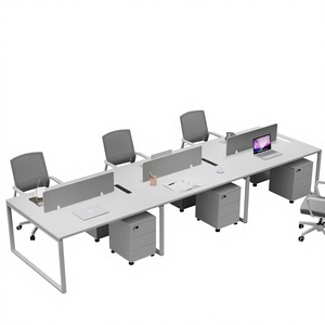 Chaise de bureau KERIOR FM-002 pour personnel, combinaison de bureaux quatre places avec écran, siège en PVC résistant au feu, à la corrosion et aux taches, bureau moderne - Product Image 2