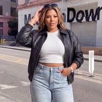 Blouson Bomber Noir Matelassé en Similicuir Imperméable Uni pour Femme Grande Taille, Coupe Ample, Fermeture Éclair, Idéal pour l'Automne et le Bureau