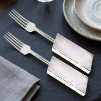 Cuchara y Tenedor de Ágata Hechos a Mano, Utensilios de Cocina de Cristal con Gemas, Estilo Mascota y Arte Folclórico, Regalo Empresarial